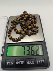 Tiger Eye Gemstone Necklace Knotted Beads Brown Gold Natural Stone Strand 32in