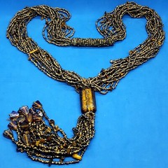 15-Strand Glass & Stone Bead Necklace Rich Copper Amber Brown Shades 21″ Long