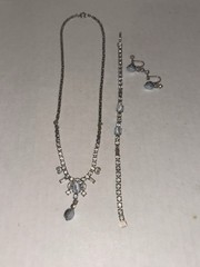 VTG L G Lind Gal Rhinestone & Blue Moonstone 3 pc matching Jewelry Set Demi Paru