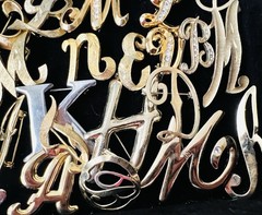 100 Vintage INITIAL Letter Brooch Pins Lot 35 Signed Trifari Sarah Anne Klein