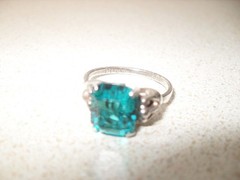 Vintage Sarah Coventry Ring Sterling Silver Teal Turquoise Blue Stone Adjustable