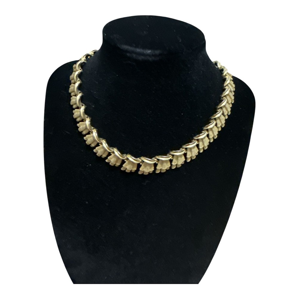 Vintage Mid-Century Gold-Tone Fringed Link Statement Choker Necklace