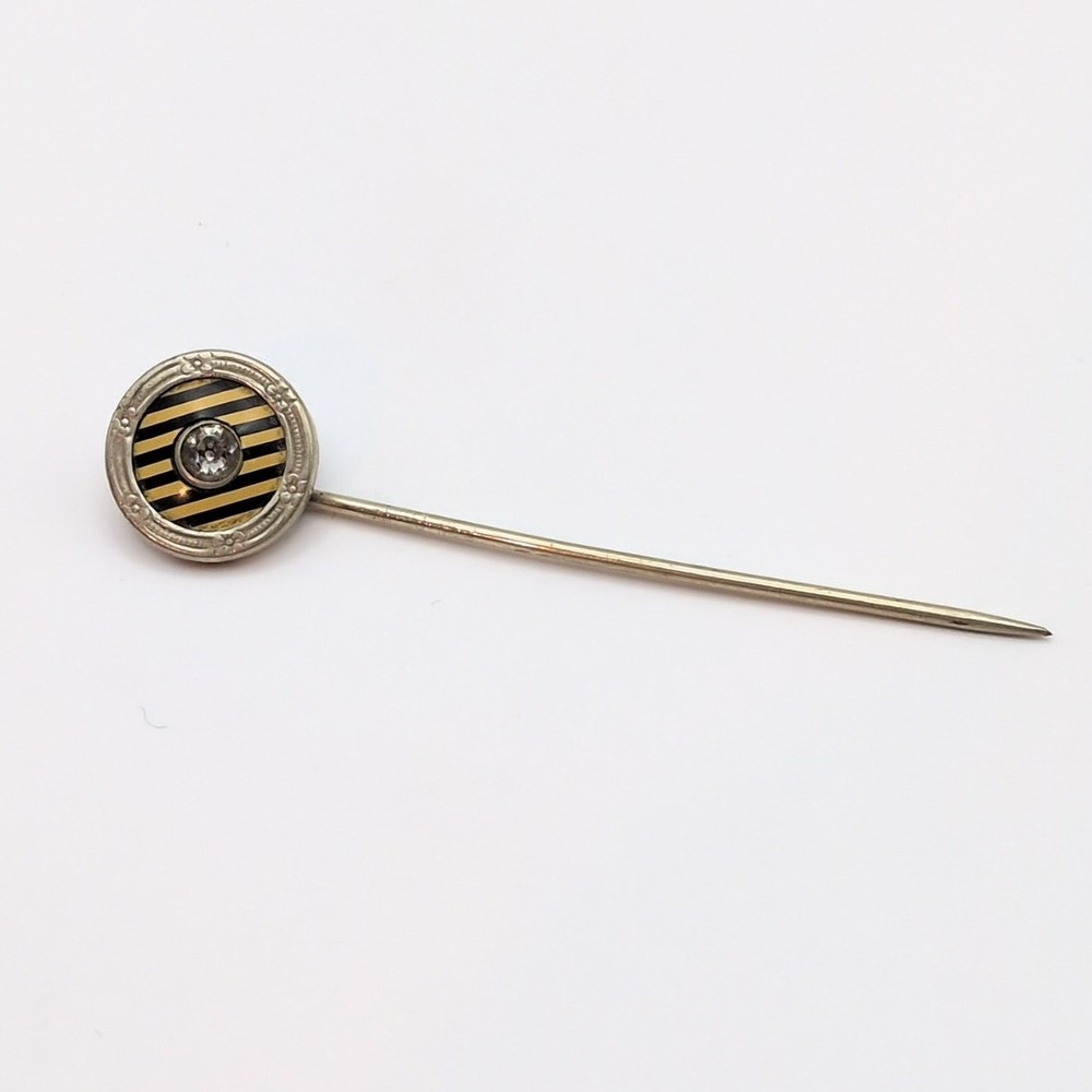 Vintage Antique Art Deco Striped Silver Tone Rhinestone Hat Stick Pin 2.5in
