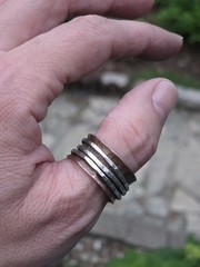 Vtg Modernist 925 Sterling Silver Copper Triple Spinner Band Ring Size 9.5