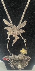 Adorable Estate 80’s Sterling Fairy Charm Holder +9 Charms Necklace