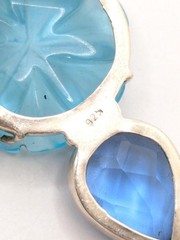 Vintage Carved Blue Topaz Flower Sterling Silver 925 Large Pendant Necklace