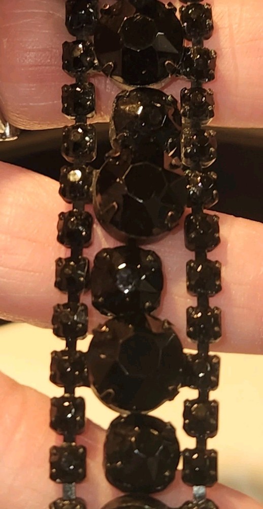 Vintage MCM Weiss Jet Black Rhinestone 7.5″ Bracelet – Statement Stunning