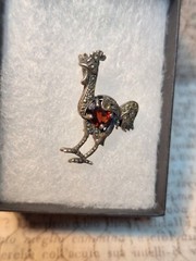 Small Sterling Markasite Rooster Chicken Brooch Pin