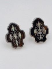 VINTAGE MEXICO PGG INLAY STERLING SILVER EARRINGS 925 SCREW BACK 1950’S ERA NICE