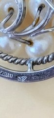 Vintage Japanese 950 Silver Akoya Cultured Pearl Swirl Spray Brooch Pin Round