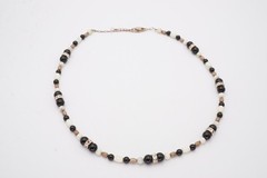 Vintage Sterling Silver 925 Black Onyx Cubic Zirconia White Stone Necklace 17″