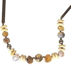 Vintage Multicolor Beaded Necklace With Natural Stone & Metal Accents Jewelry