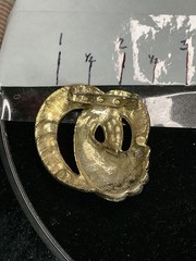Vintage Gold-Tone Enamel Brooch With Red & Black Abstract Design 1.5 Inches