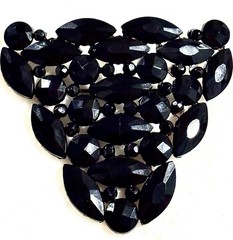 Antique Czech Black Glass Brooch Art Deco French Jet Gothic Mourning Jewelry Pin