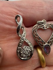 Lot Of 5 Vintage Sterling Pendants Plus Stones Heart Floral Locket