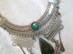 Vintage Peruvian Alpaca Nickel Silver Chrysocolla Teardrop Bib Choker Necklace