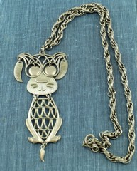 1960s Puppy Dog Articulated Moving Ears Eyes Tail Silver Tone Pendant Necklace