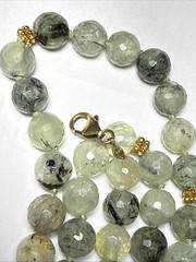 Necklace Green Prehnite Gold Vermeil Clasp Spacer Beads 24” 10mm Faceted Beads