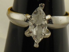 10mm Marquise Cut White Glass Prong Setting on 925 Sterling Vintage Ring Size 7