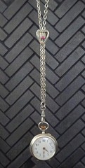 Victorian .800 Silver 57″ Guard Chain Watch Pendant Necklace Garnet Pearl Slide