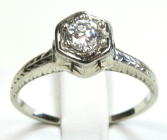 Antique Art Deco Diamond Belais Engagement 17K White Gold Ring Size 6 UK-L1/2