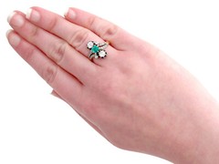 Antique 1880s 1.12 Ct Diamond 0.60 Ct Emerald 18k Yellow Gold Twist Ring 6 1/8