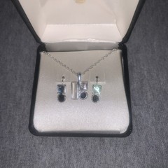 Roman Abalone Jewelry Set. 17” Silver Tone Necklace And Earrings. New!!