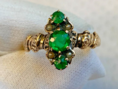 Antique Gold Filled Ring 2.09g Jewelry Size 6.75 Band Green & White Stones *READ