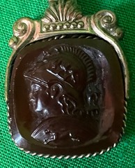 Vintage Carnelian Intaglio Pendant Necklace Monet Gold Roman Cameo