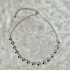 Vtg Black Clear Rhinestone Floral Silver Chocker Necklace Whimsygoth 90s Y2K