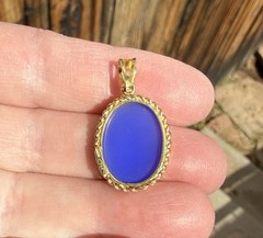 18k Gold Blue Agate Cameo Pendant Made In Italy