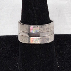 Vintage DGS Turkey 925 Silver Decagon design Band Ring, size 9.75