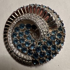 Vintage Unsigned Blue Rhinestone Brooch Pin Mazer? Or Jomaz