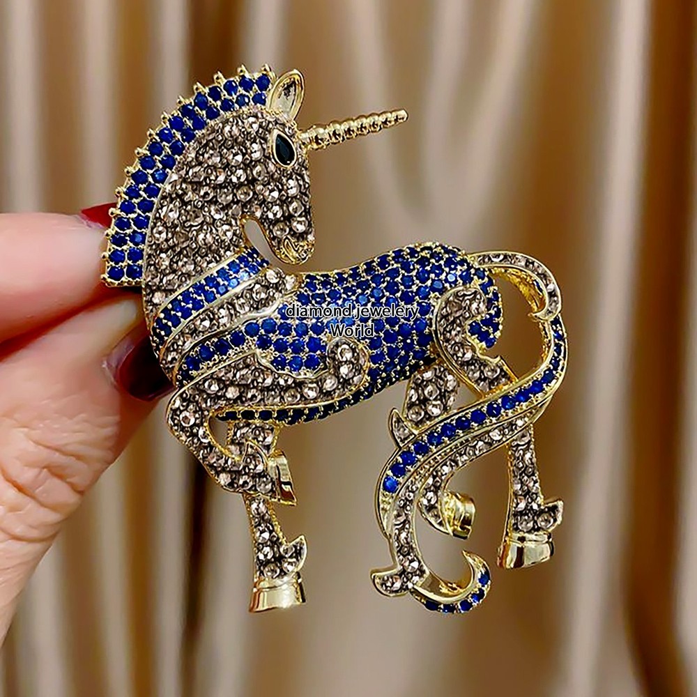 Stunning 2.90ctw Rose Cut Diamond Gemstone Silver Victorian Horse Brooch Jewelry