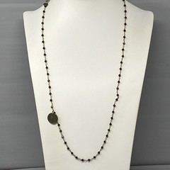 Designer Glass Bead Necklace R&R Coin Charm Chain Links Black Facet Retro 28″
