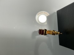 VINTAGE CHRISTIAN DIOR RUBY STONE HALF HOOP GOLD TONE PIERCED EARRINGS