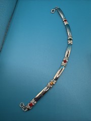 Vintage Sterling Silver 925 Multi-Gemstone Bar Link Bracelet 17.75g 7″ Engraved