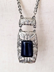 Vintage Wheat Chain Filigree Rectangle 2.5″ Pendant Resin Stone 15″