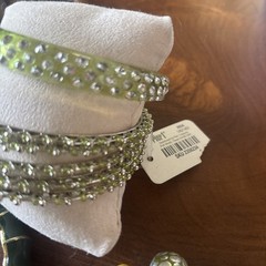 VTG Estate Lot Of 7 Green Bracelets – Stone, Clamp, Rhinestone, Bangles