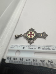 Vintage Red and White Inlay Enamel Sterling Silver Iron Maltese Cross