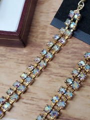 Signed Sherman Champagne Aurora Borealis Bracelet and Matching Earrings