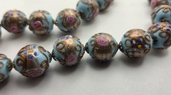 3 pc Set Necklace Earrings Vtg Italy Wedding Cake Beads Glass Blue Gold Pink