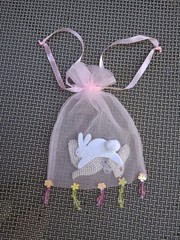 Beautiful Huge Rhinestone Bunny Brooch with Beaded Decorative Bag Vintage