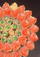 Florenza Brooch Pin Missing One Coral and One Green Rhinestone Vintage Jewelry