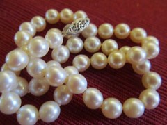 Vintage 14k White Gold 7mm White Pearl Hand Knotted Beaded Necklace 15.75”