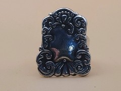 Vintage Sterling 925 Repousse Scrollwork Shield Panel Adjustable Ring Size 6.5