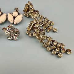 Vintage Rhinestone Earrings Lot Art Deco Style Dangle Climber Some Signed