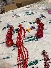 lot of red rubiesand red beads silver bracelet necklace with wood earings plasti
