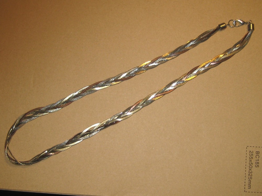 4 Strand Silver Tone Metal Braided Chain Necklace Vintage as Pictured