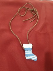 Flying Colors Vintage Xmas Necklace Stocking Blue & White Festive Holiday